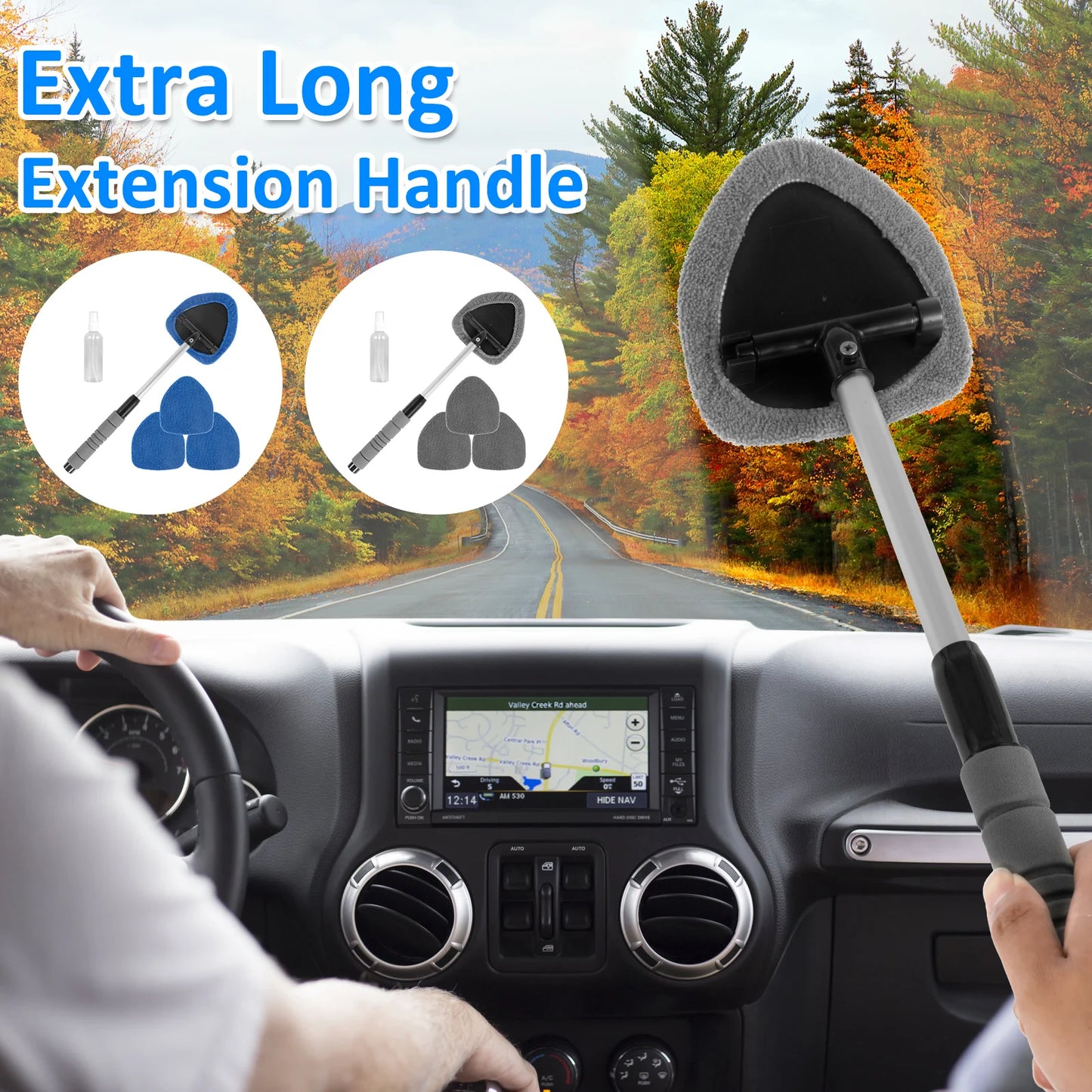 Extendable Microfiber Car Windshield Cleaner with Washable Pad